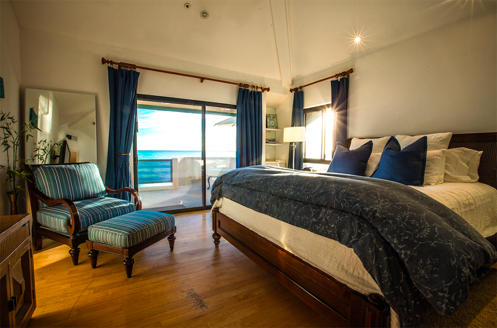 Beach House Treatment Malibu blue themed bedroom.