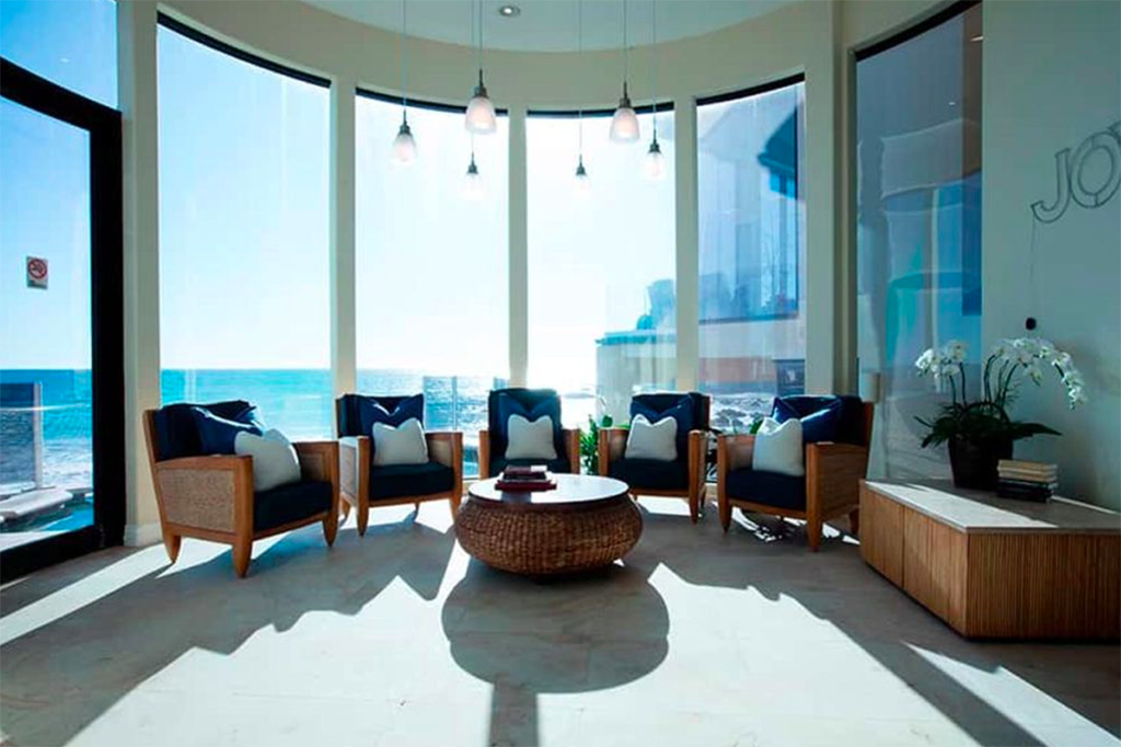Beach House Treatment Malibu group sitting area with a beach view.