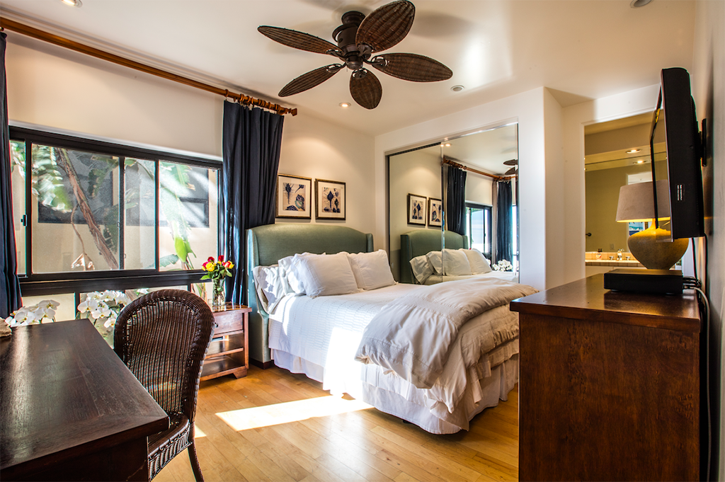 Beach House Treatment Malibu bedroom and bathroom.