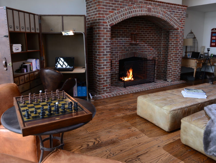 Beach House Treatment Malibu indigo ranch house fireplace.